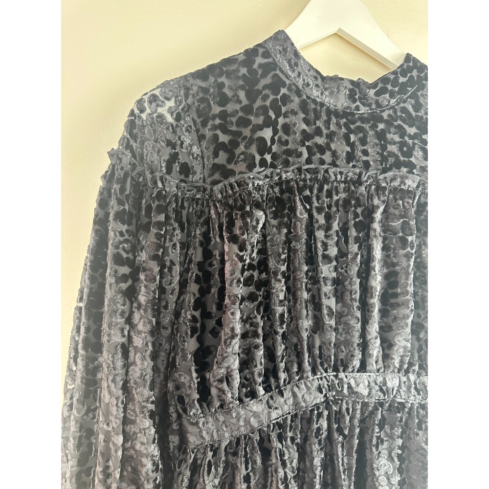 NEW Topshop Balloon Sleeve Tiered Dress Animal Print Velvet Black 6P Witchy - Picture 4 of 16